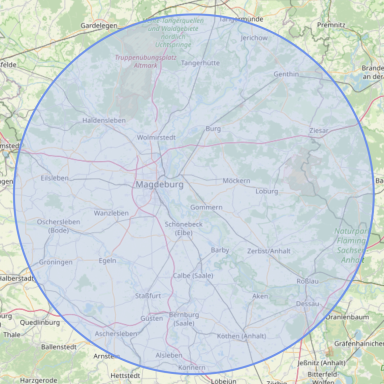 Karte mit 50km Umkreis um Gerstenberg 9, Wahlitz-Gommern